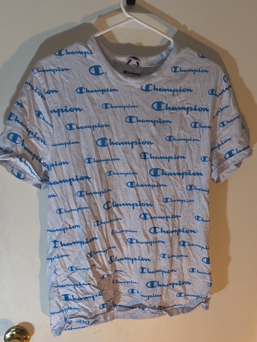 Champion Men’s White T-Shirt with Blue Logo Print - Picture 1 of 4